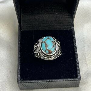 SILVER PLATED TURQUOISE RING SIZE 8.5